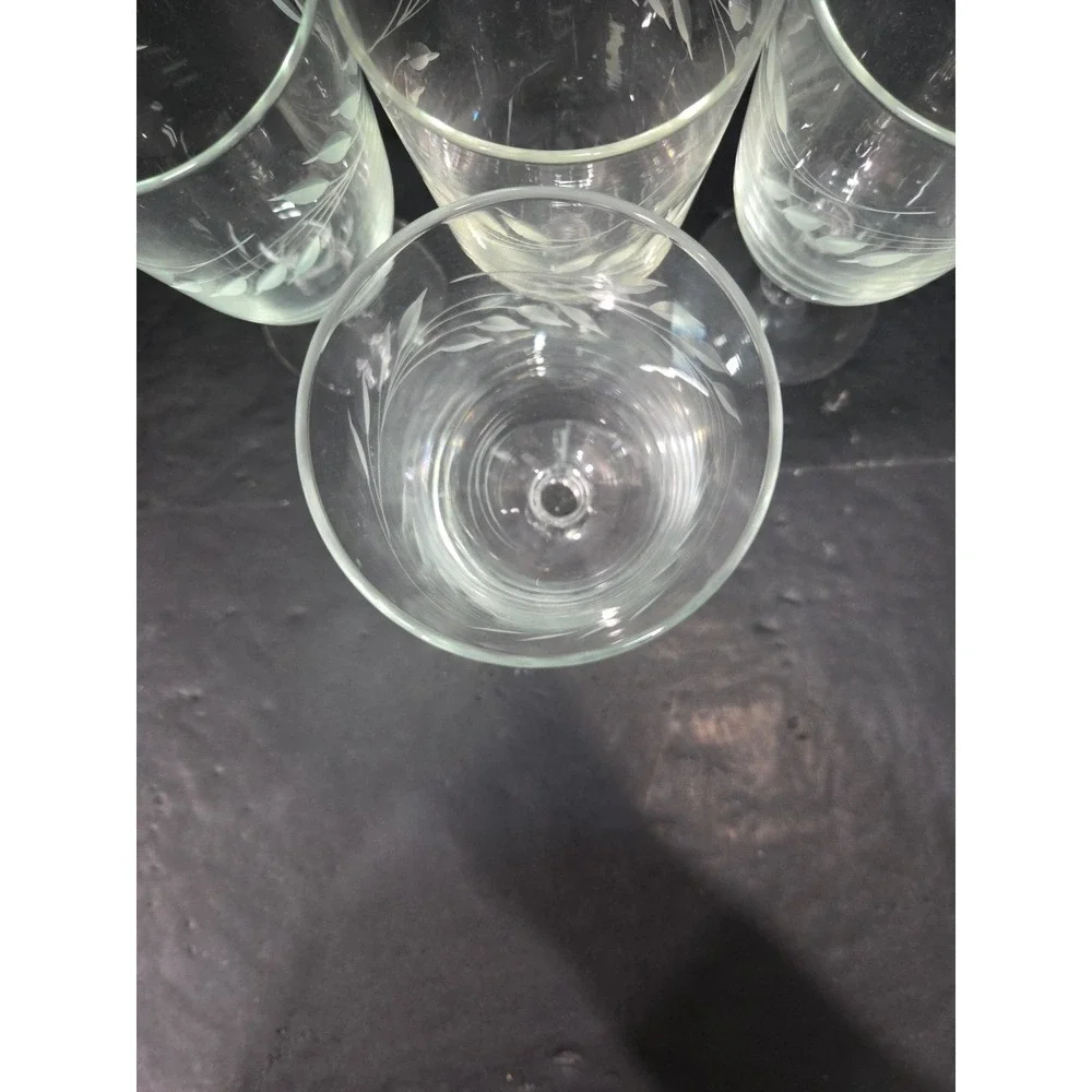 Libbey Etched Wheat Iced‎ Tea Glasses, Vintage MCM Stemware, Set of 4, Drinkware